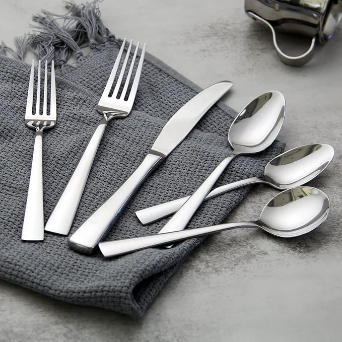 faderic Cutlery Set, 24 Piece Stainless Steel Silverware Set With Soup Spoons for 4, Flatware Set, Silver