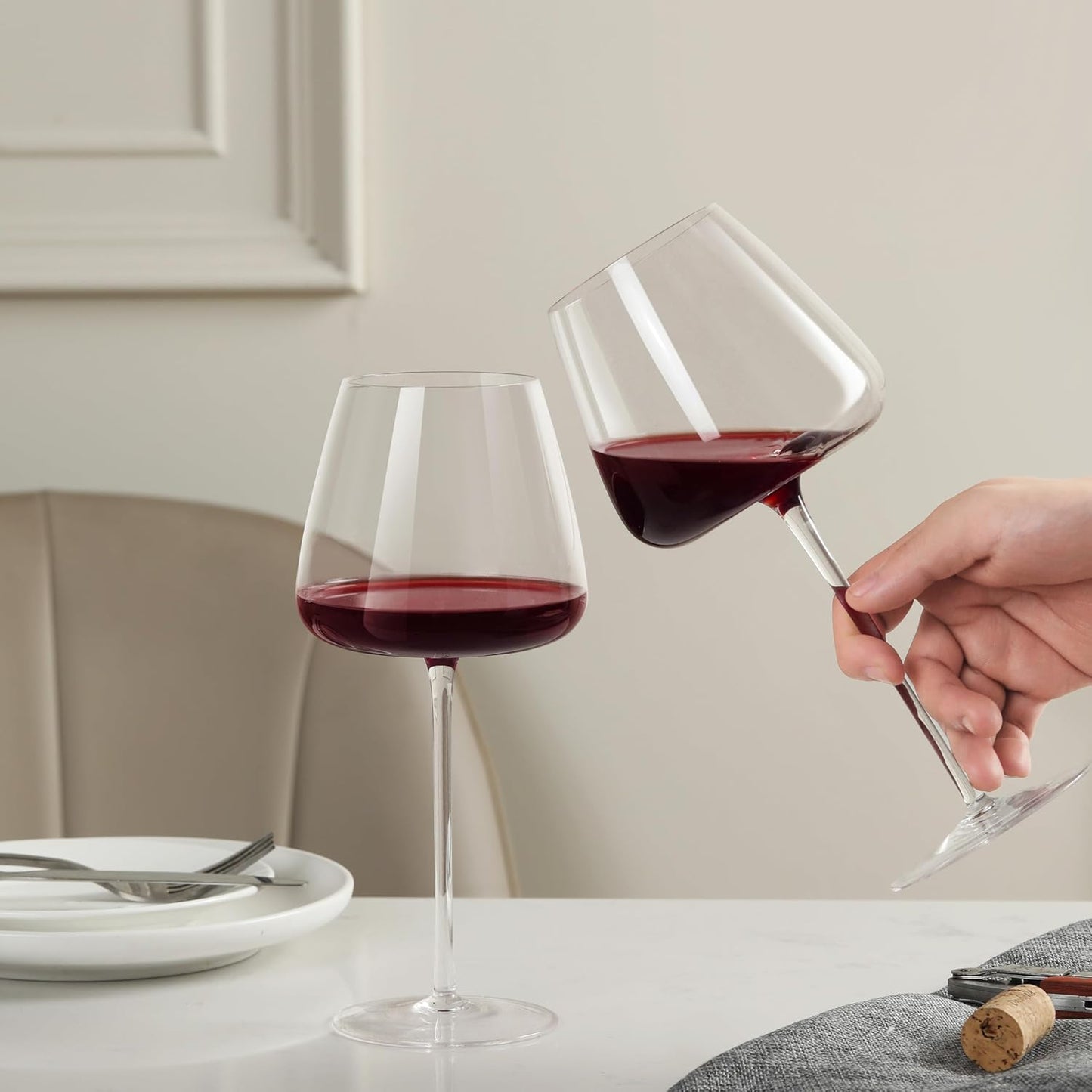 Red Wine Glasses Set of 2, Hand Blown Crystal Wine Glass 18OZ, Premium White Wine Glasses for Wedding, Christmas