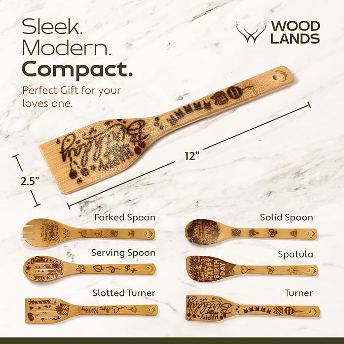 Wooden Spoons for Cooking - 6-Piece Wooden Utensil Set with Spatulas & Spoons, Heat-Resistant, Eco-Friendly Kitchen Utensils for Non-Stick Cookware (Birthday)