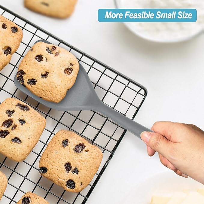 Silicone Spatula Turner Set, High Heat Resistant Spatulas with Seamless One Piece Design, Nonstick Rubber Flippers Utensils for Baking & Cooking,BPA-Free, 2 pack,Black (Grey)