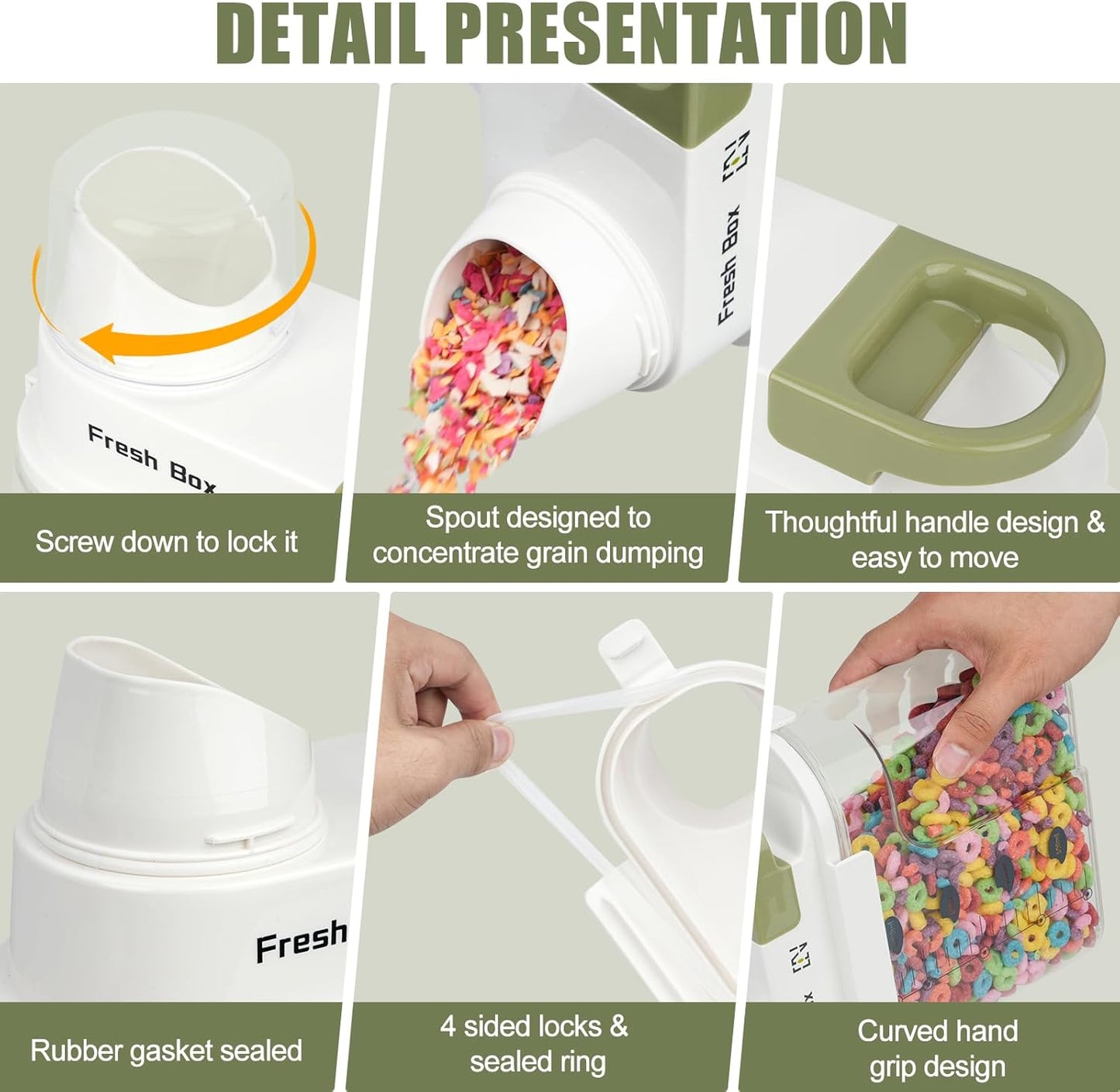 Cereal Storage Container 1Pack,85oz/2.5L Airtight Food Storage Containers With Lids,Organizers Storage With Measuring Cup for Beans,Sugar,Rice,Nuts,Snacks,Pet Food,Candy (Green, 1Pack Large Size)