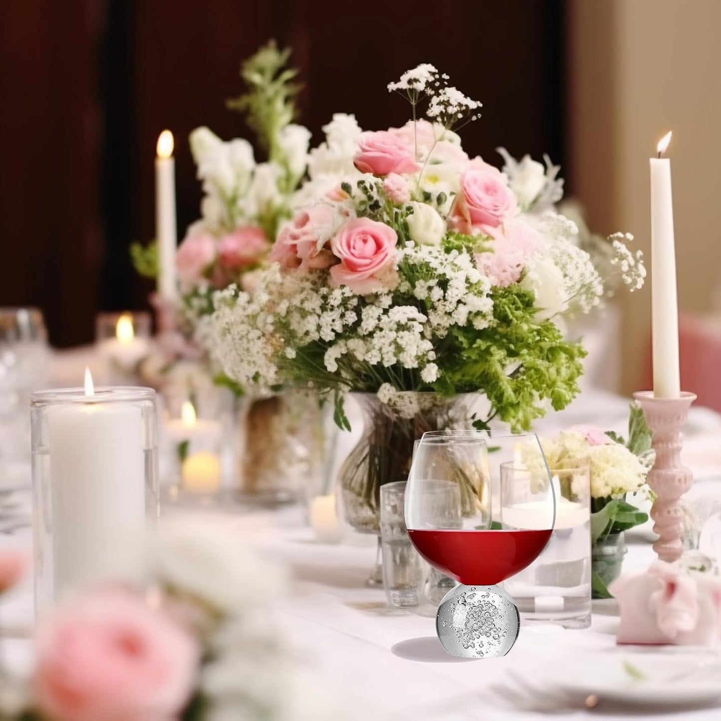 1Pack 20oz Stemless Wine Glasses with Crystal Bubble Ball Base, Premium Lead-free Juice Glass, Red & White Wine Glasses for Daily Use, Party, Home Bar, Wedding, Shower, Birthday, Christmas Gift