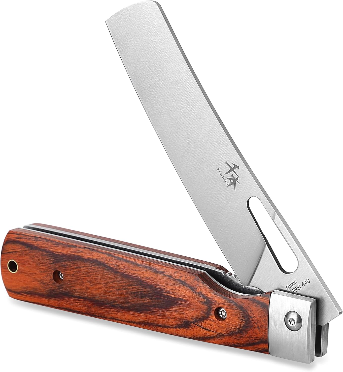 SENBON 440A Stainless Steel Super Sharp Japanese Pocket Folding Chef Knife Peeling Utility Knife Color Wooden Handle Camping Travel Outdoor Portable Kitchen Knife