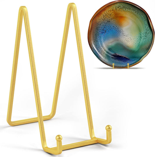 8 Inch Large Plate Stands for Display - Metal Plate Holder Display Stand, Picture Stand for Book, Platter, Plaque, Photo Frame, Small Easel Tabletop Art Display (Gold 2 Pack)