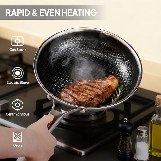 Bonnlo 11 Pieces Cookware Set, 3-Ply Stainless Steel Pots and Pans Set with Lids, Non-Toxic Kitchen Set, Oven & Dishwasher Safe, Induction Cooking Set, PFOA & PTFE Free (10 Nonstick Set)