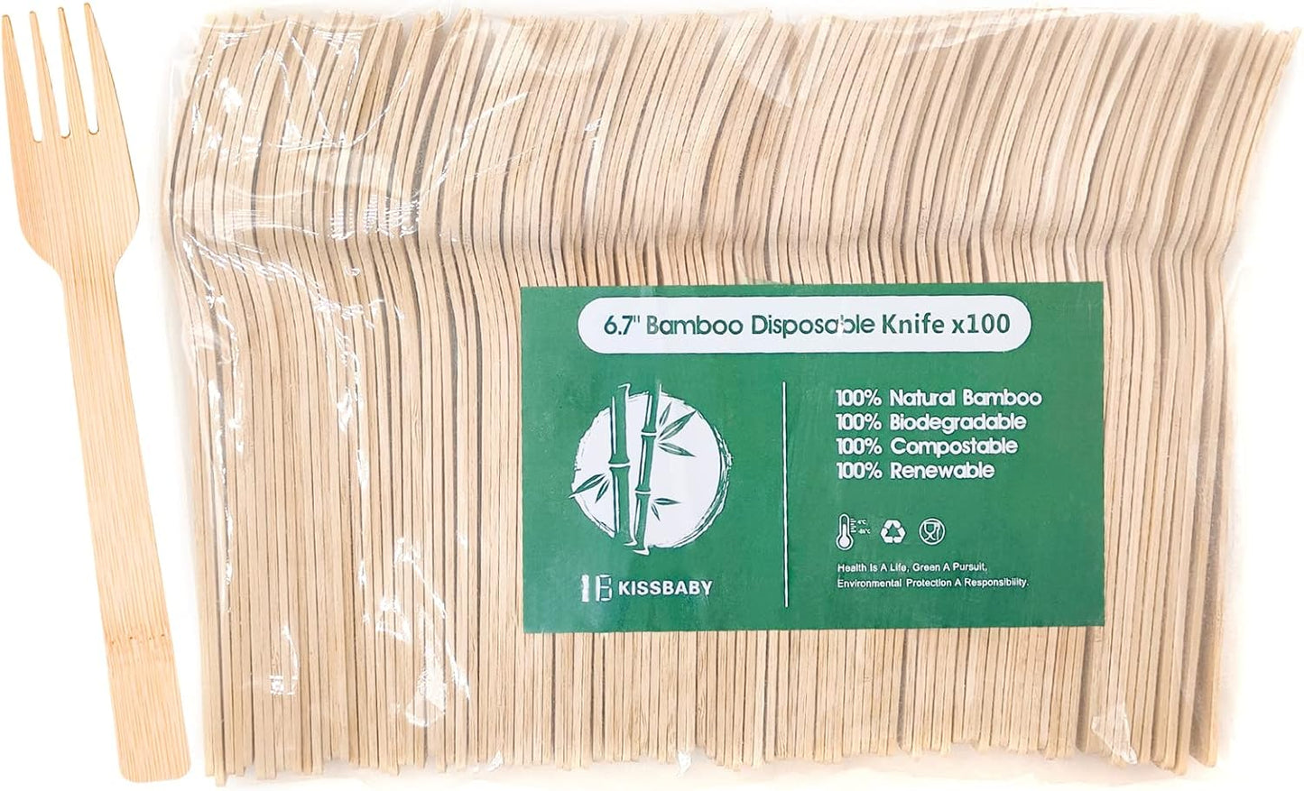 100% Bamboo Utensils -100 PK 6.7" Bamboo Compostable Forks Disposable Cutlery Set Biodegradable Eco Friendly Renewable Flatware Forks