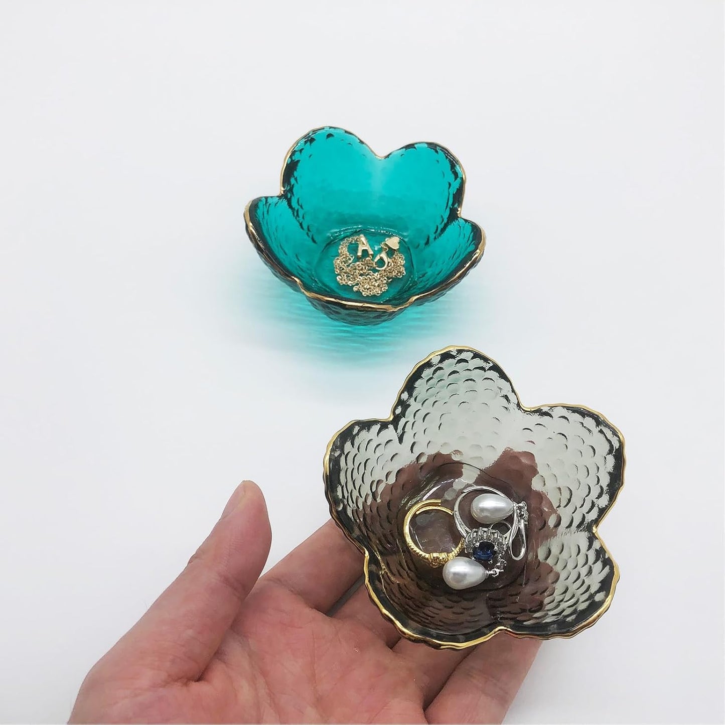 Flower Ring Dish Jewelry Tray, Glass Jewelry Dish Tray, Aesthetic Room Decor Small Trinket Dish, Nightstand Jewlery Ring Holder Dish, Bathroom Jewelry Plate Bowl for Rings Earrings Wife Gift