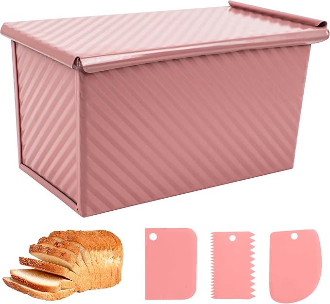 Unique Pink 1LB Bread Loaf Pan with Lid, Non-stick Safe Coating, Compact and Stylish Pullman Loaf Pan with Lid for Sandwich Loaves, Elevate Home Baking Aesthetics