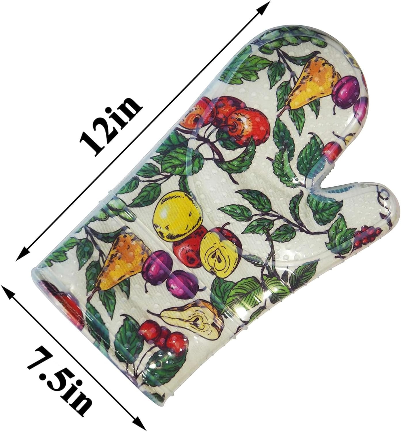 Oven Mitts Set of 2 with Transparent Clear Silicone Shell and Nice Friut Flower Cotton Lining, Heat Resistant to 500 F Kitchen Oven Gloves Pot Holder for Cooking (Friut Flower, Oven Mitts)