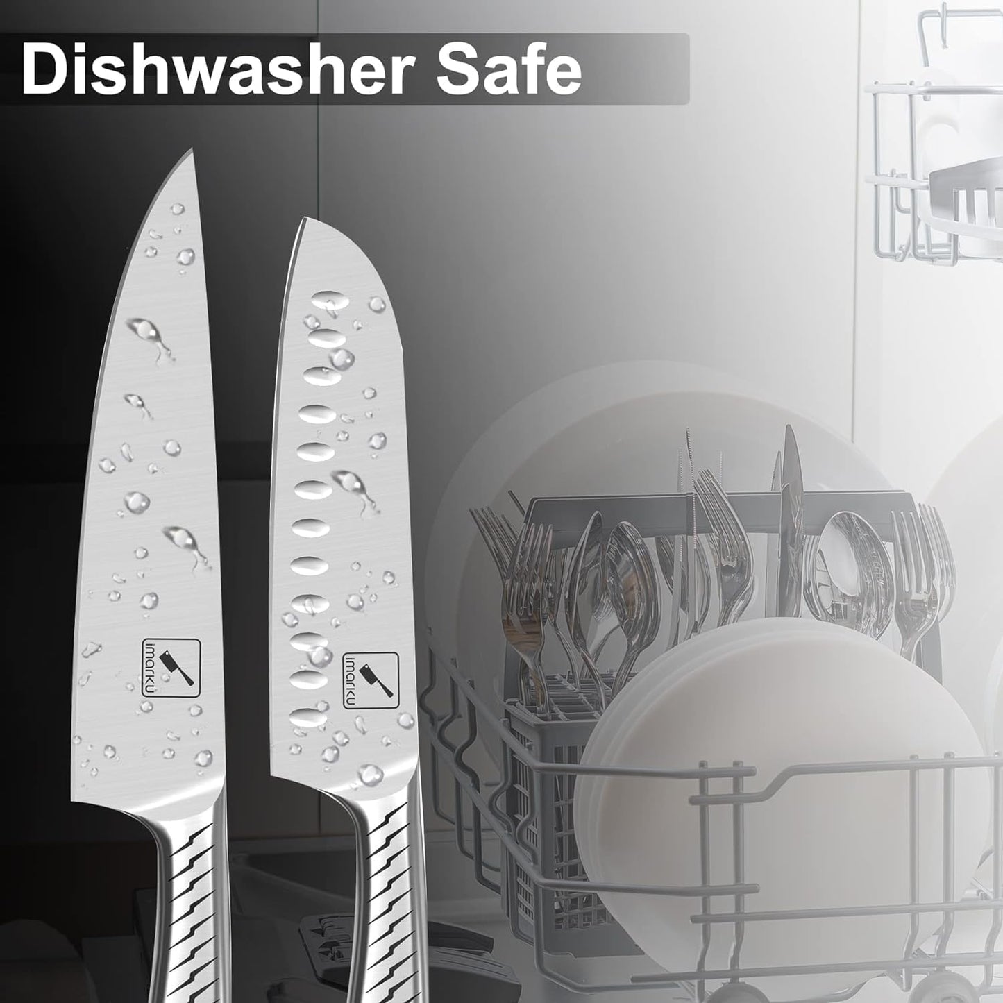 imarku® Knife Set,14-Piece Knife Sets for kitchen with block,Premium One-Piece Kitchen Knife Set with Sharpener,High Carbon Stainless Steel Knives Set for Kitchen,Dishwasher Safe,Black