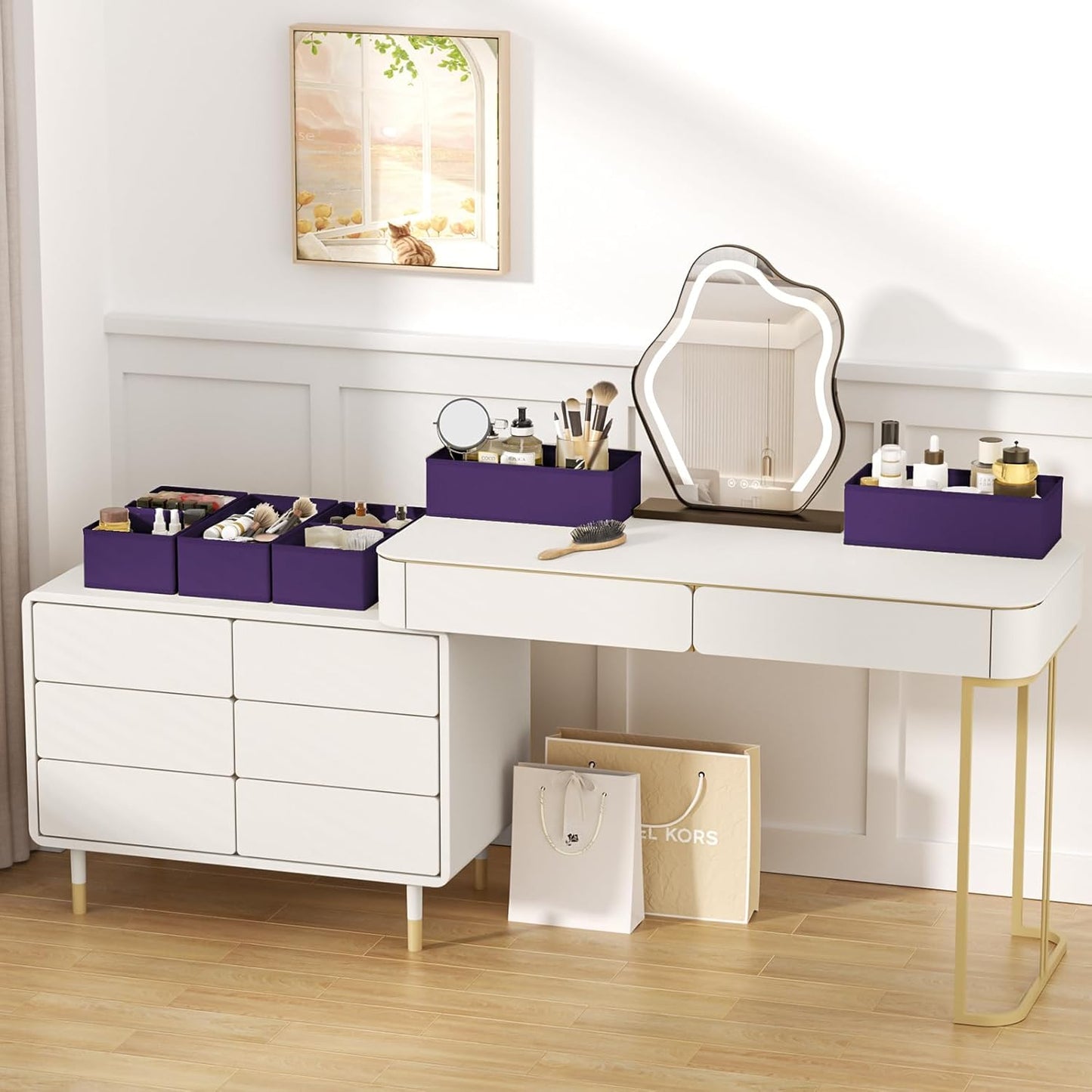 DIMJ Drawer Organizer Clothes Storage - 18 Pack Baby Dresser Organizer for Nursery, Foldable Closet Drawer Bins for Bedroom Organization, Fabric Storage Dividers for Socks, Underwears, Purple