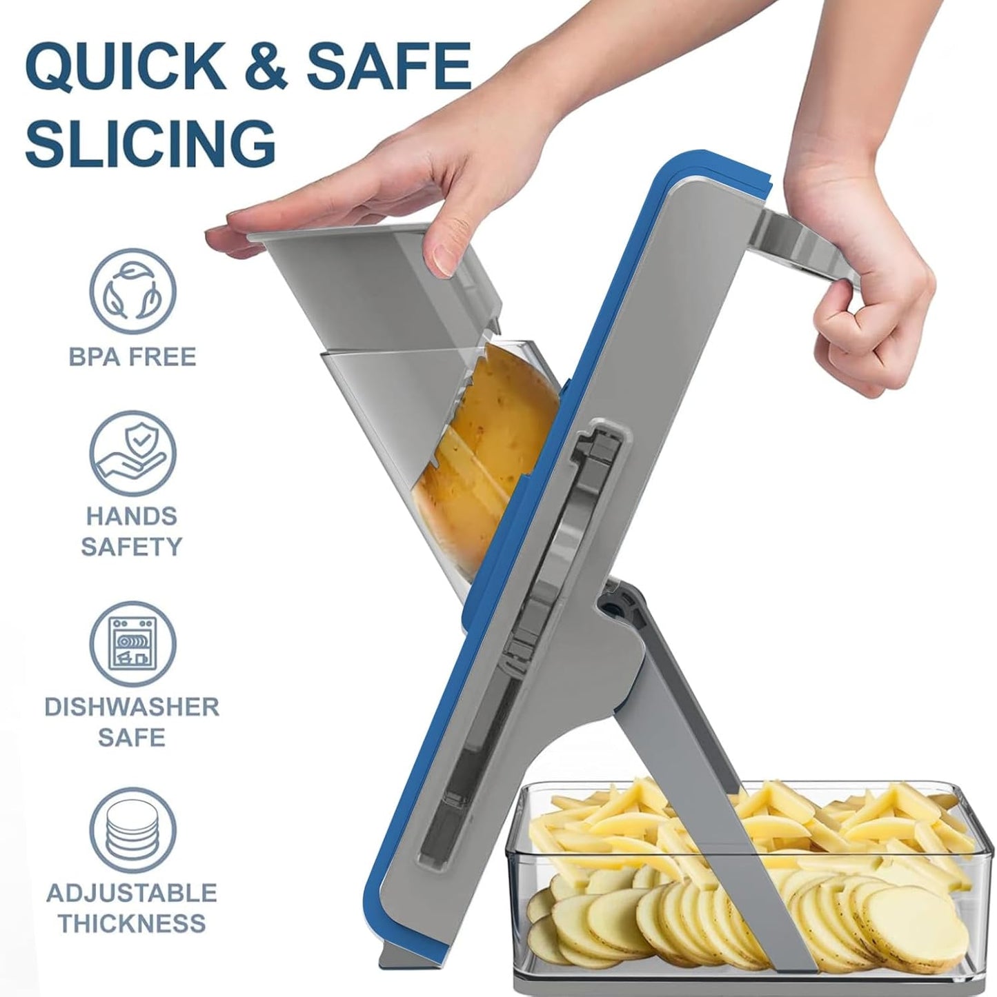 Mandoline Slicer for Kitchen, Mandoline Slicer Safe Multifunctional Dicer Adjustable Commercial Slicer Machine Stainless Steel Chopper