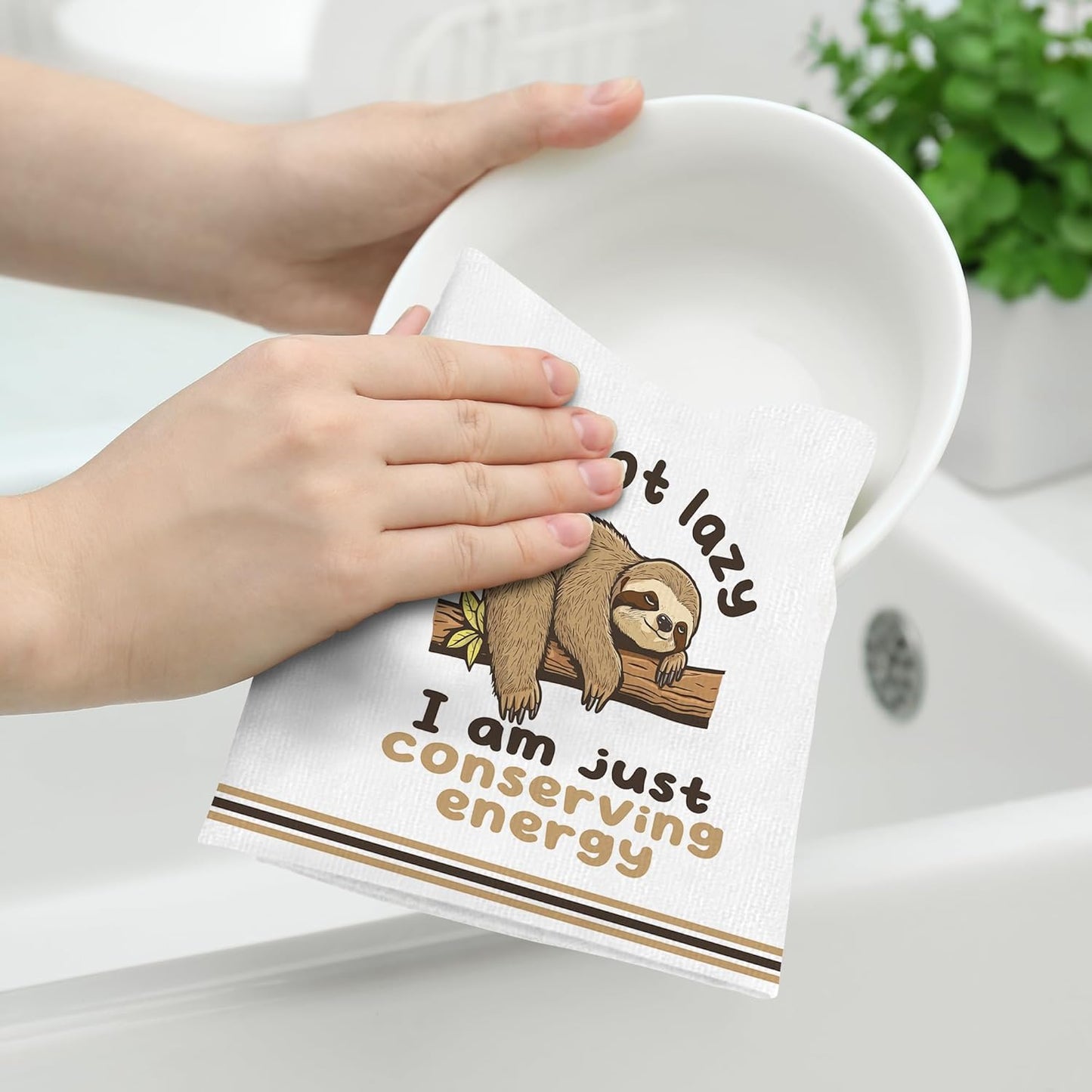 Cukemip Funny Sloth Kitchen Towels with Hanging Loop Set of 2 Soft Absorbent Sloth Gifts Cute Decorative Hand Tea Towels for Kitchen Bathroom Farmhouse Holiday Home Decor 16x24 Inch (I'm Not Lazy)