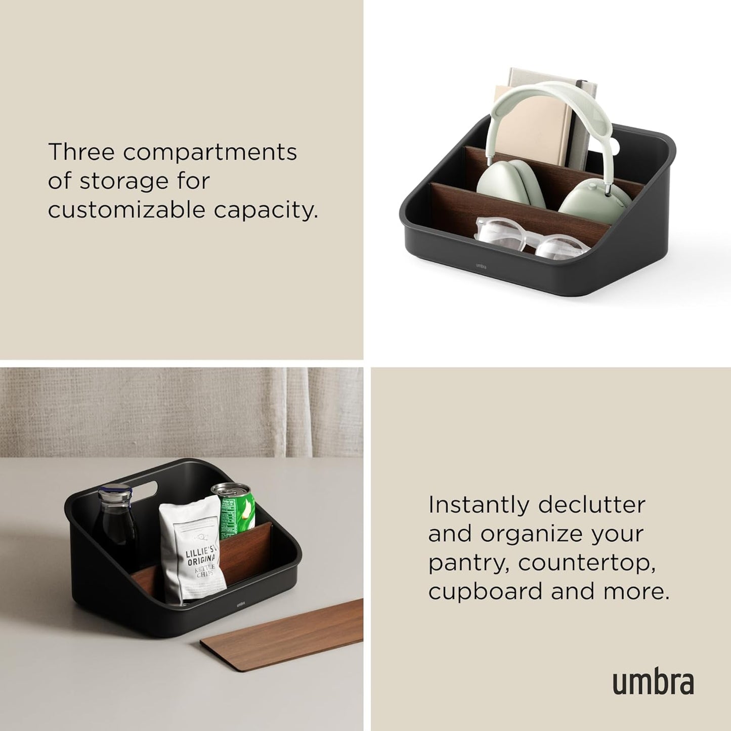 Umbra Bellwood Countertop Organizer, Black/Walnut