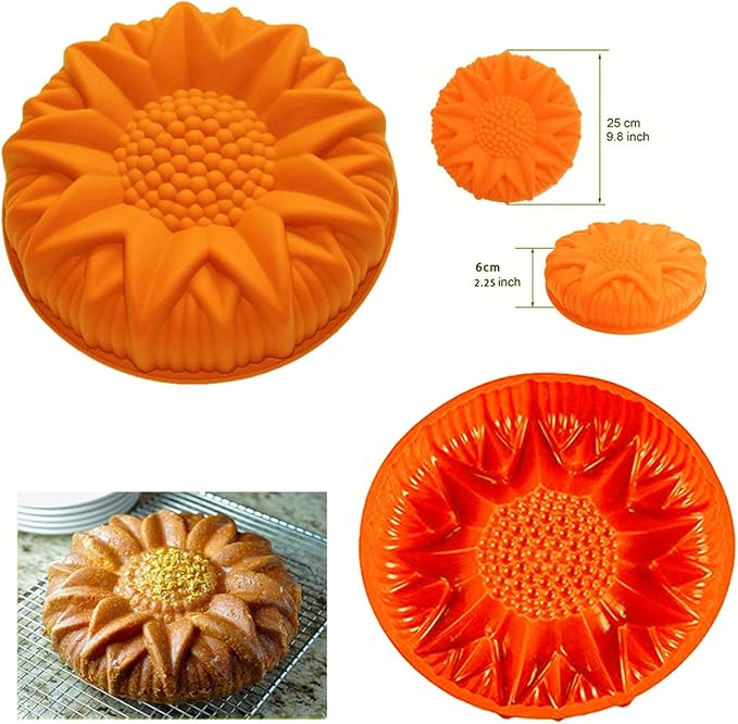 FantasyDay 9.8'' Sunflower Birthday Cake Mold Silicone Baking Molds Party Cake Bakeware for Your Anniversary Dessert, Cake, Bread, Tart, Pie, Flan and More #4