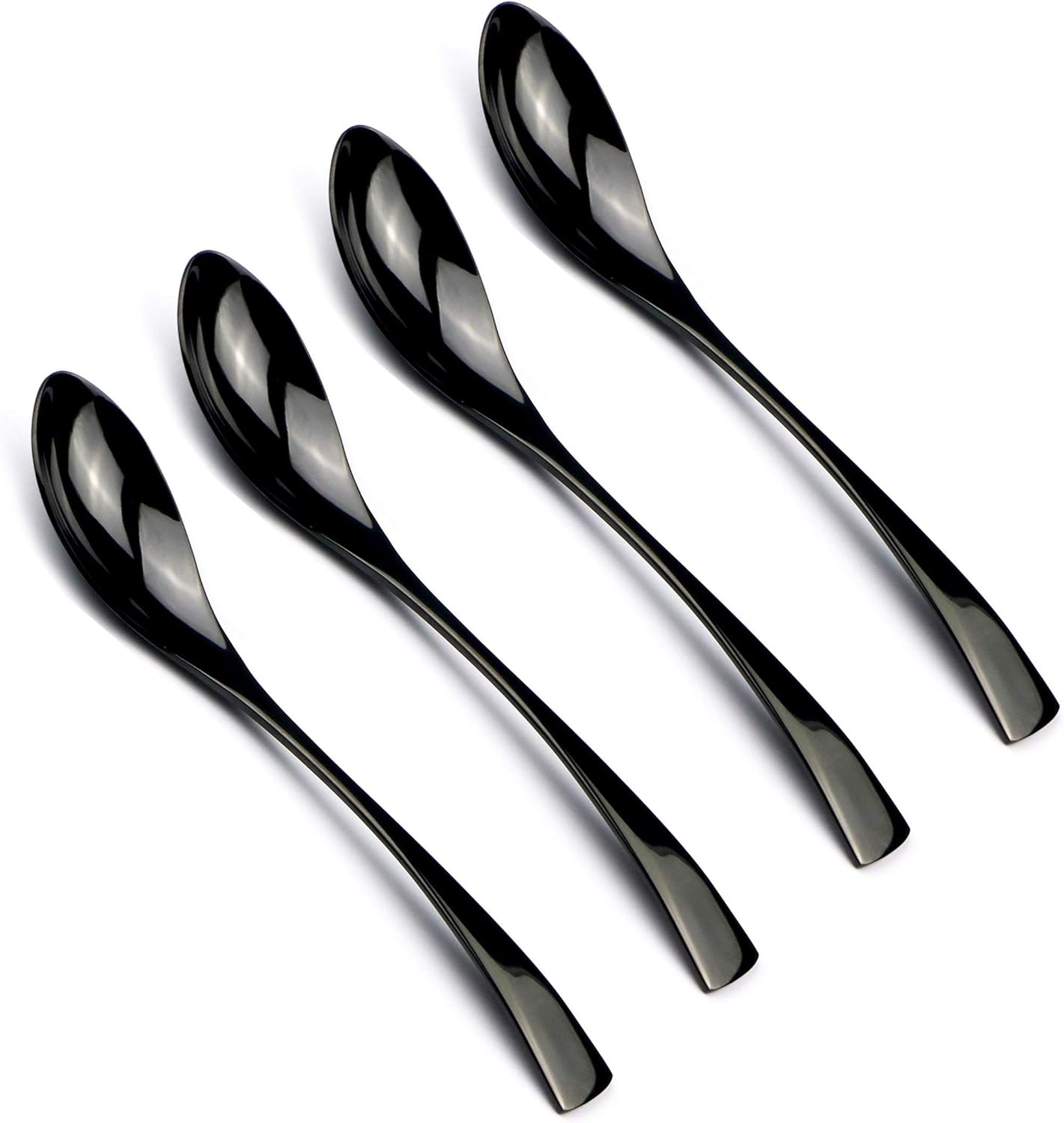 4-Pieces 18/10 Stainless Steel 8 Inches Dessert Spoon, Mirror Polishing Black