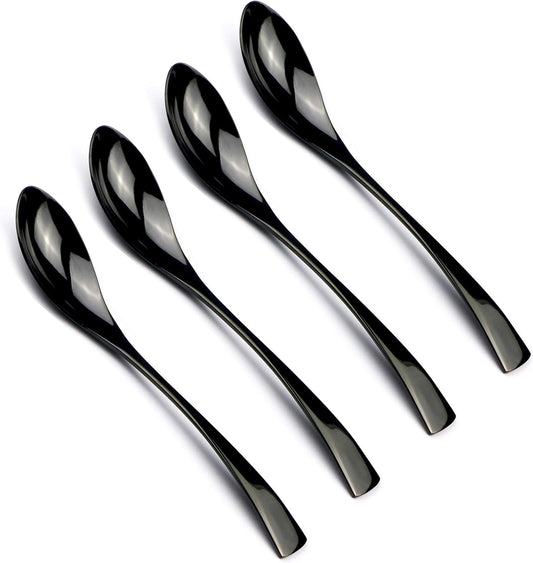 4-Pieces 18/10 Stainless Steel 8 Inches Dessert Spoon, Mirror Polishing Black