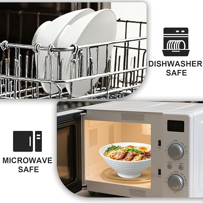 9.4Inch Ceramic Ramen Bowl Set of 2 (9 Piece) - Porcelain Japanese Salad Noodles Cereal Fruit Pasta Soup Large Bowls with Recipes Chopsticks Forks Spoons for Men Women Gift Microwave Dishwasher Safe