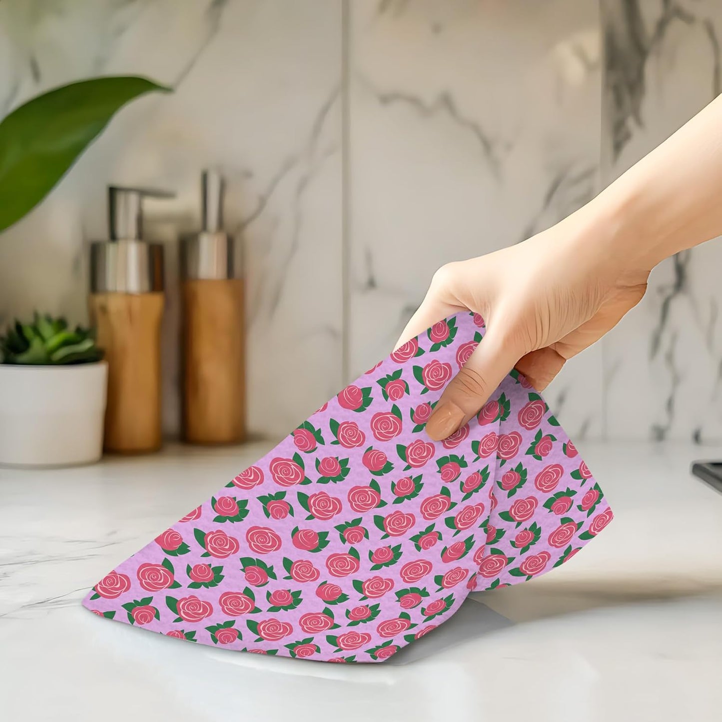 Pink Rose Floral Kitchen Towels, Rustic Farmhouse Hand Towels for Bathroom Decor, Cottagecore Rose Floral Botanical Dishcloths Dish Towel for Kitchen 16x24 Inches