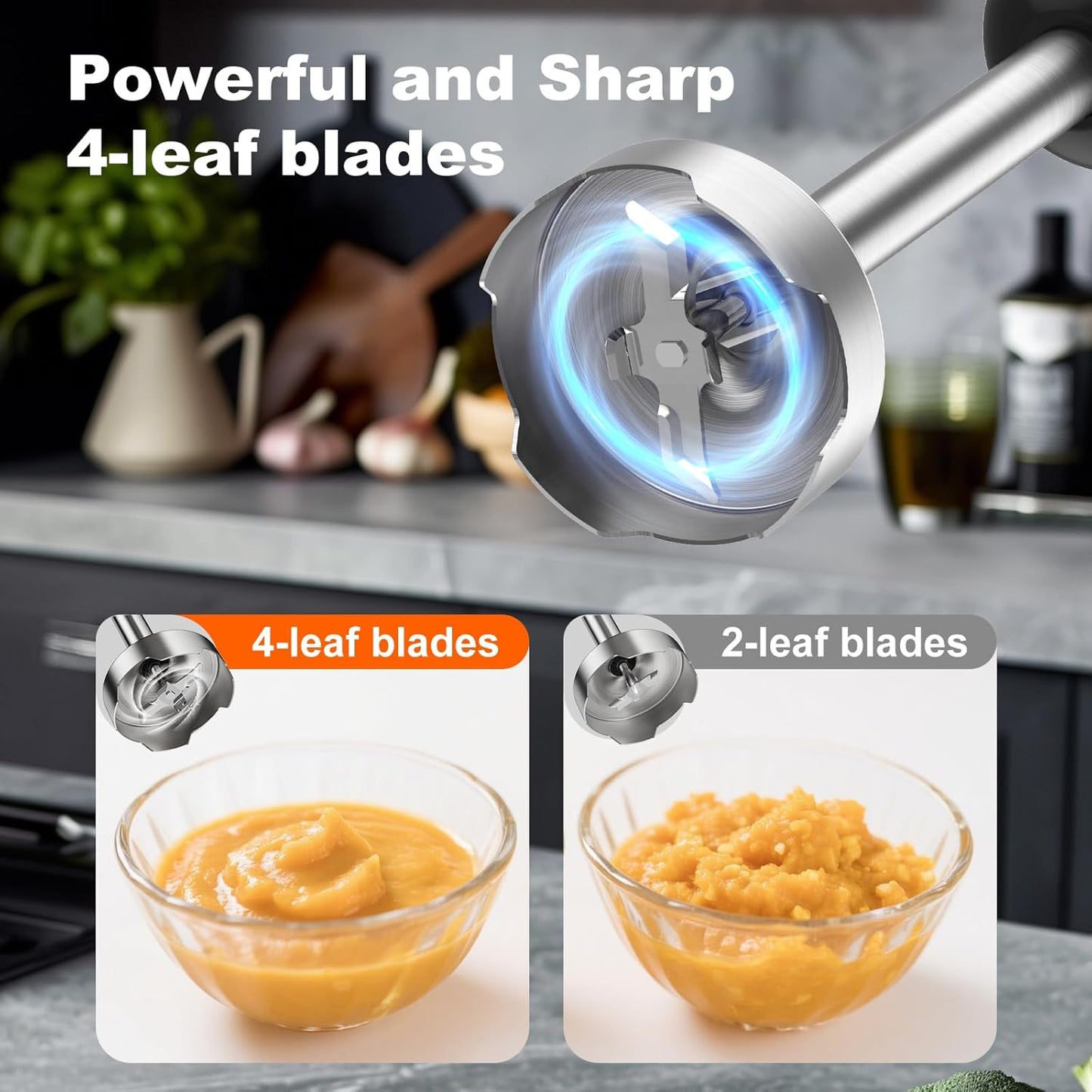 Immersion Blender, PRASKY 1200W 20 Speeds Electric Handheld Portable Stick Mixer, 5-in-1 Hand Blender Stainless Steel with Turbo Mode,Chopper, Whisk, Milk Frother for Soup, Smoothies,Puree, Baby Food