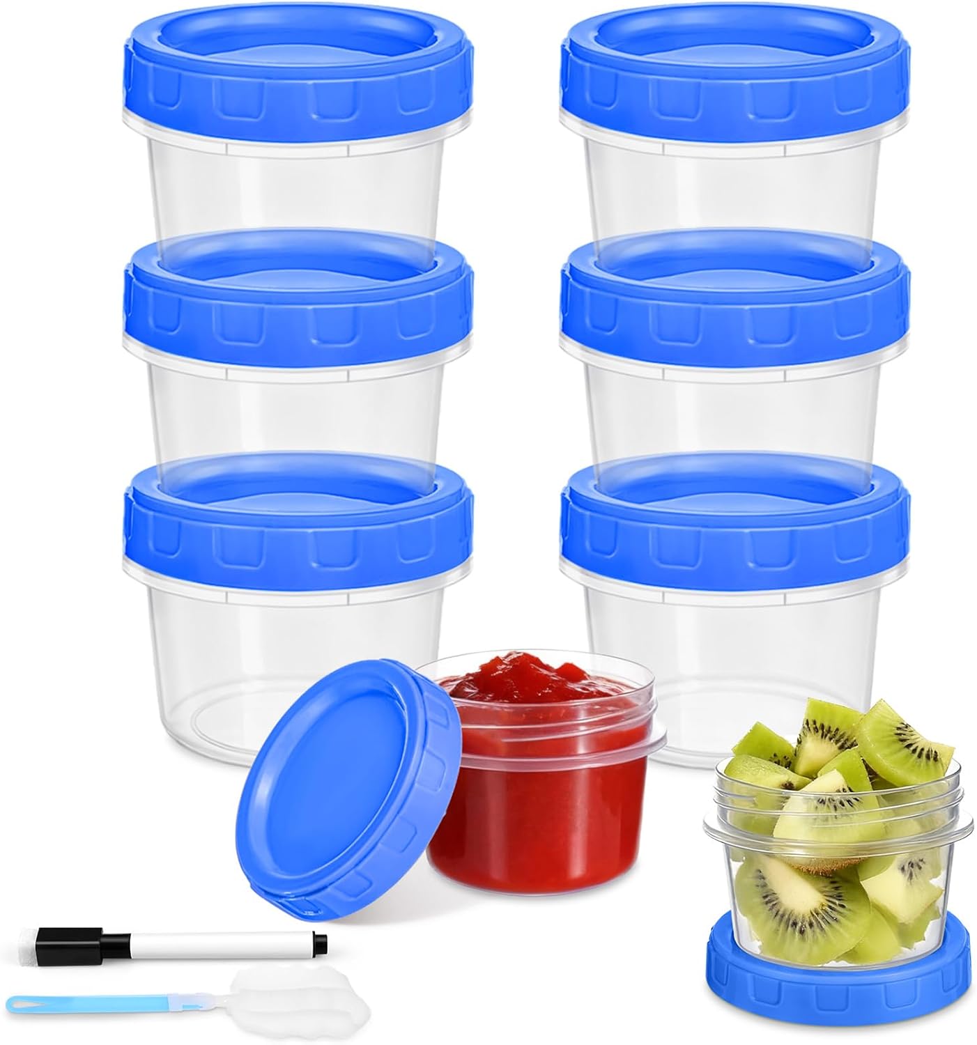 6 Pcs 2 oz Salad Dressing Container To Go Small Sauce Containers with Lids, Reusable Condiment Cups for Lunch Box, Airtight Freezer Storage Containers, Microwave & Dishwasher Safe