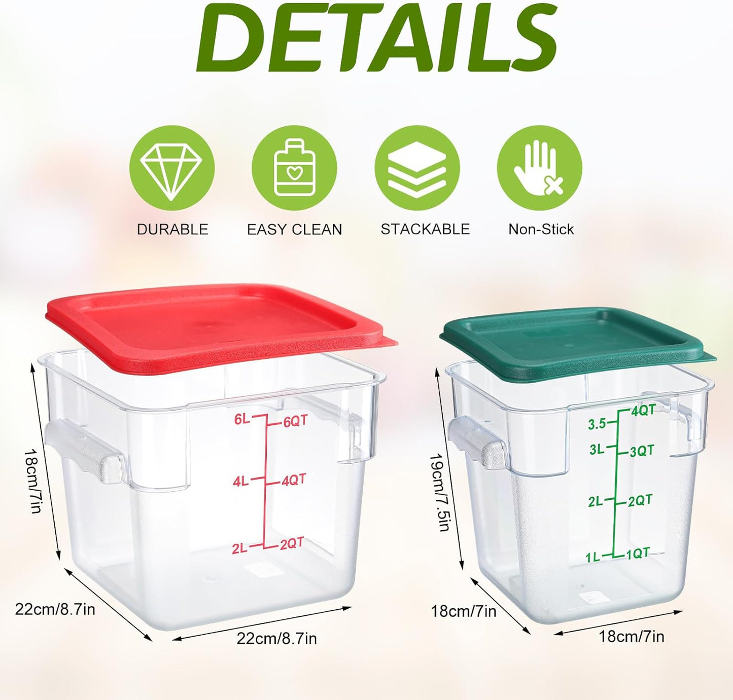 Lallisa 4 Pcs 6 Qt and 4 Qt Food Storage Containers with Lids and Handles Square Food Containers with Scales Polycarbonate Air Tight Containers for Home Storage Kitchen Restaurant