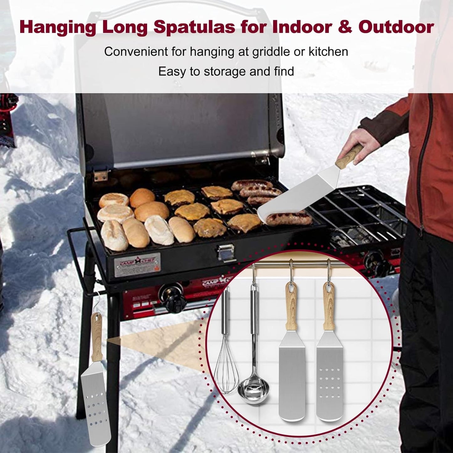 Metal Spatula Set of 2, HaSteeL Heavy Duty Stainless Steel Teppanyaki Tools, 14.5 Inch x 2.8 Inch, Griddle Accessories for Flat Top Grill Hibachi Indoor & Outdoor, Long Burger Turner Flipper