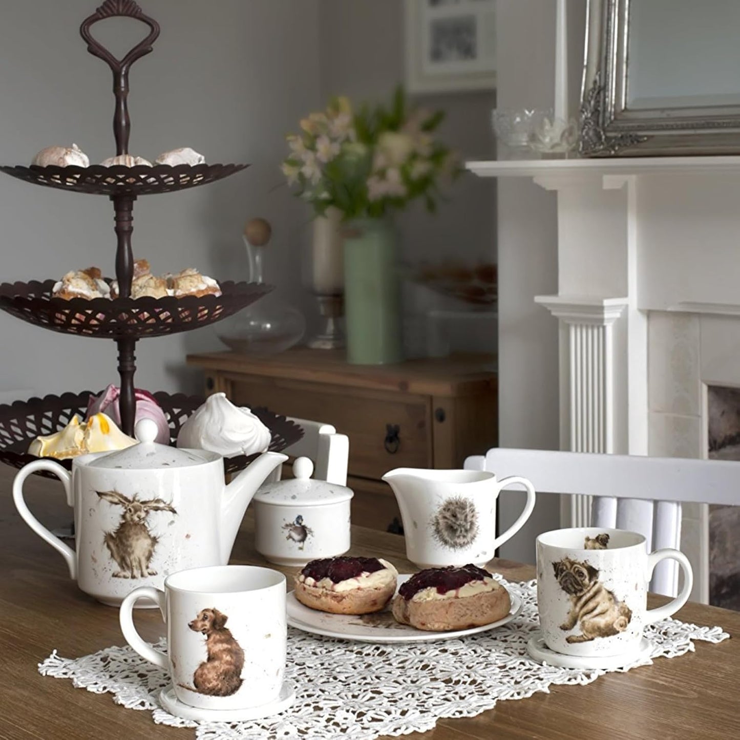 Royal Worcester Wrendale Designs 11 Oz Mug & Coaster Set, Pug Love - Fine Bone China Coffee Mug with Adorable Dog Motif, Dishwasher & Microwave Safe - Festive Gift for Animal Lovers