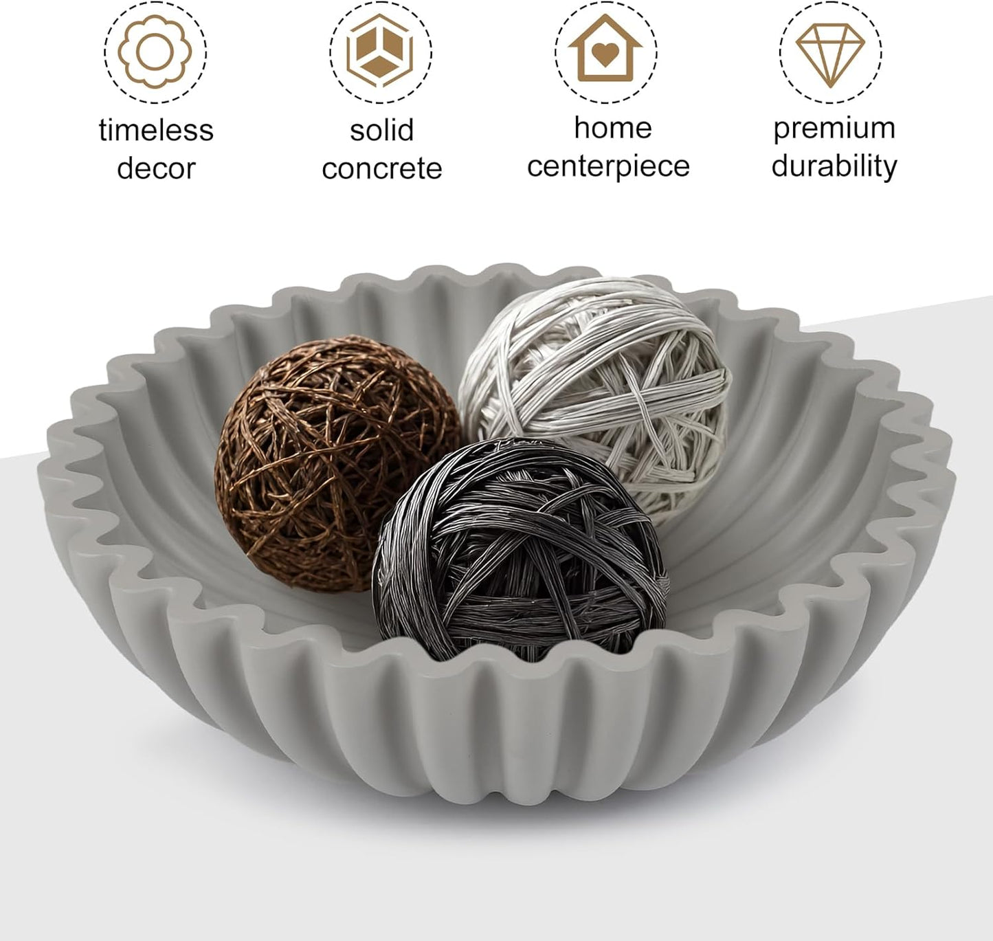 Large Decorative Bowl for Home Decor - Centerpiece for Coffee Table,Dining Table,Kitchen, Entryway Key bowl & Fruit Bowl Display - Modern Concrete Stone Design (Gray)