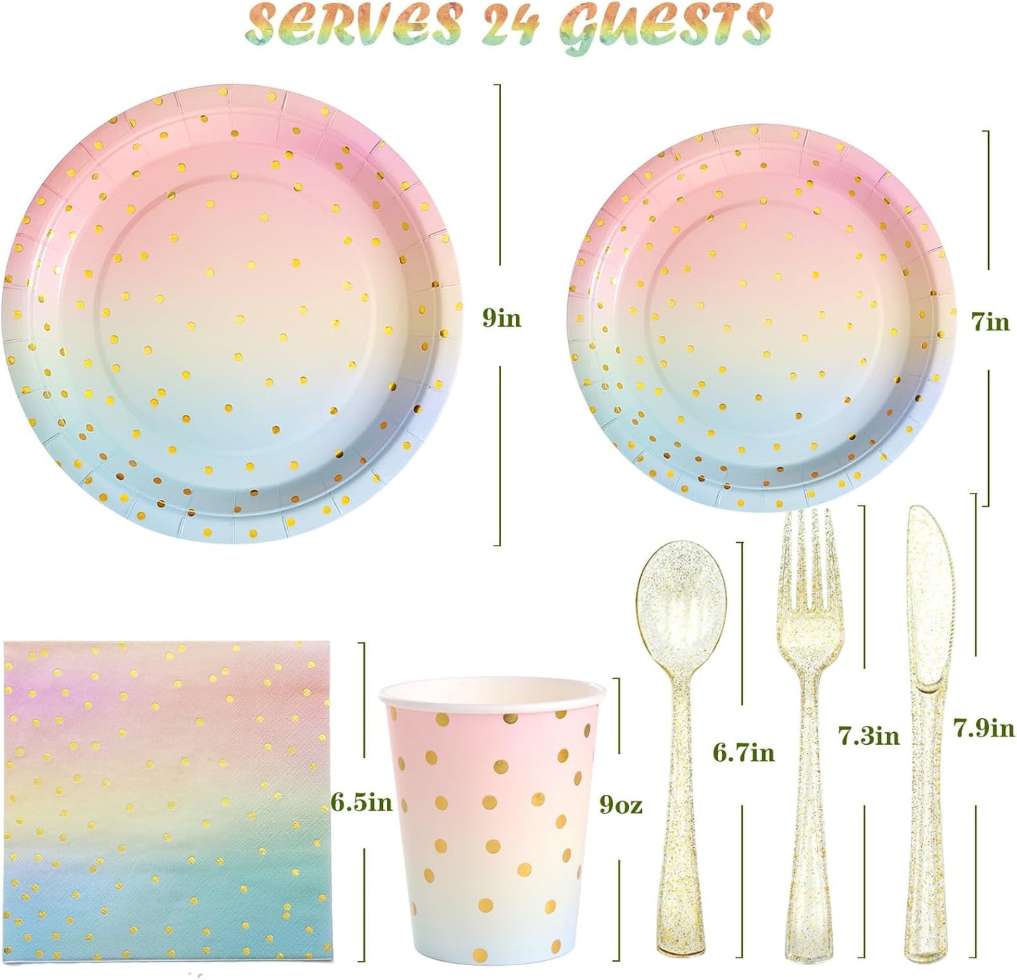 Pastel Party Supplies Rainbow Pastel Party Paper Plates Cups Napkins Dinnerware Set for Pastel Party Decorations Girl Birthday Baby Showers Bridal Shower Wedding,Serves 24