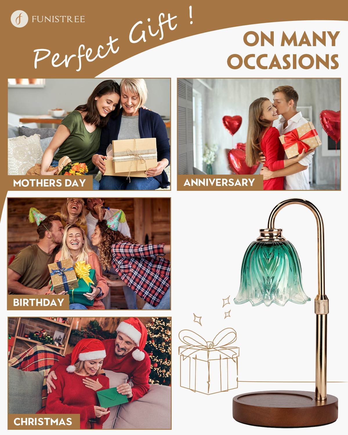 Candle Warmer Lamp, Gold Candle Lamp Warmer with Timer & Dimmer with 2 Bulbs, Birthday Gifts for Women Mom, Christmas Gifts, House Warming Gifts New Home Bedroom Decor, Height Adjustable