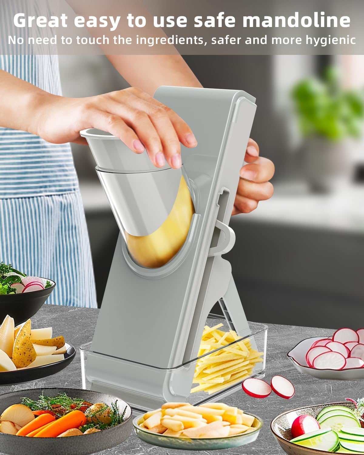 Gray Mandoline Slicer - Potato & Vegetable Slicer & Chopper, Easy to Clean, Detachable
