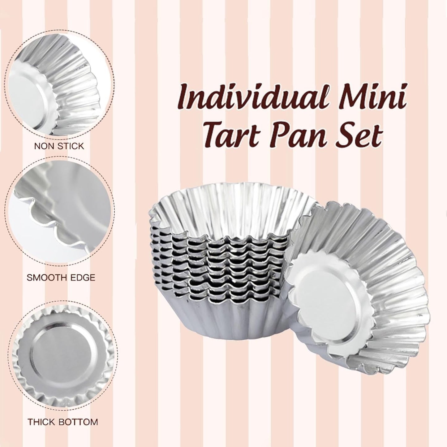 50 Pcs Egg Tart Molds, 2.8in Mini Tart Pan Reusable Aluminum Muffin Cupcake Mold Metal Pie Tins Flower Shape Baking Cups, XL