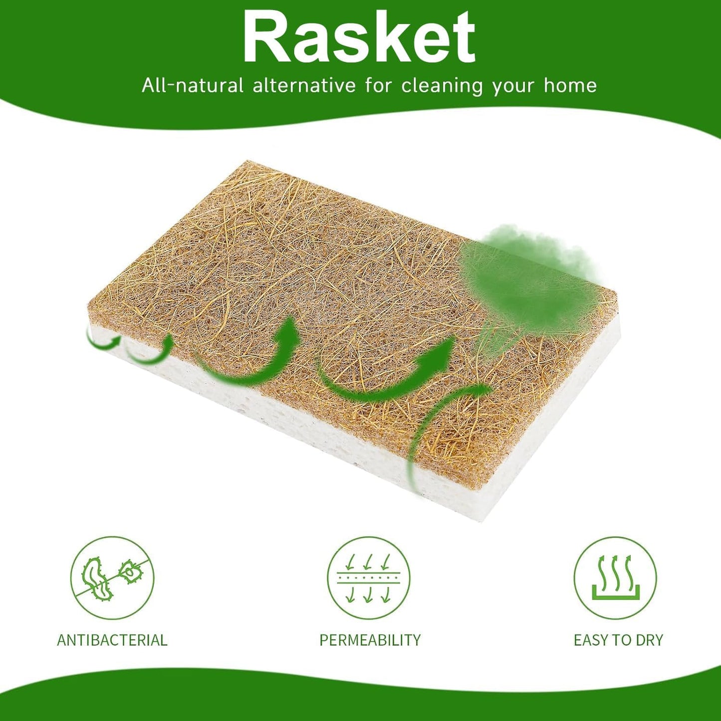 10 Pack Biodegradable Natural Sponges Kitchen - Compostable Cellulose and Coconut Walnut Scrubber Sponge - Eco Friendly Sponges for Dishes