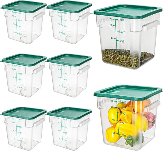 Lallisa 8 Pack 8 Qt Clear Food Storage Container with Handles and Lid Commercial Grade Square Food Storage Containers with Lids Polycarbonate Storage Container for Home Kitchen Restaurant