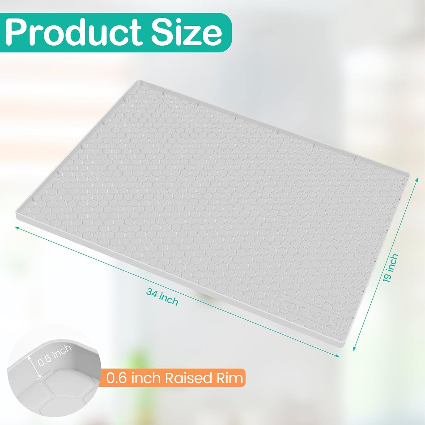 Waterproof Under Sink Mat 34" x 19", Silicone Cabinet Liner, Rubber Protector for Kitchen and Bathroom, Keeps Cabinets Clean, Dry, and Organized (Light Grey)