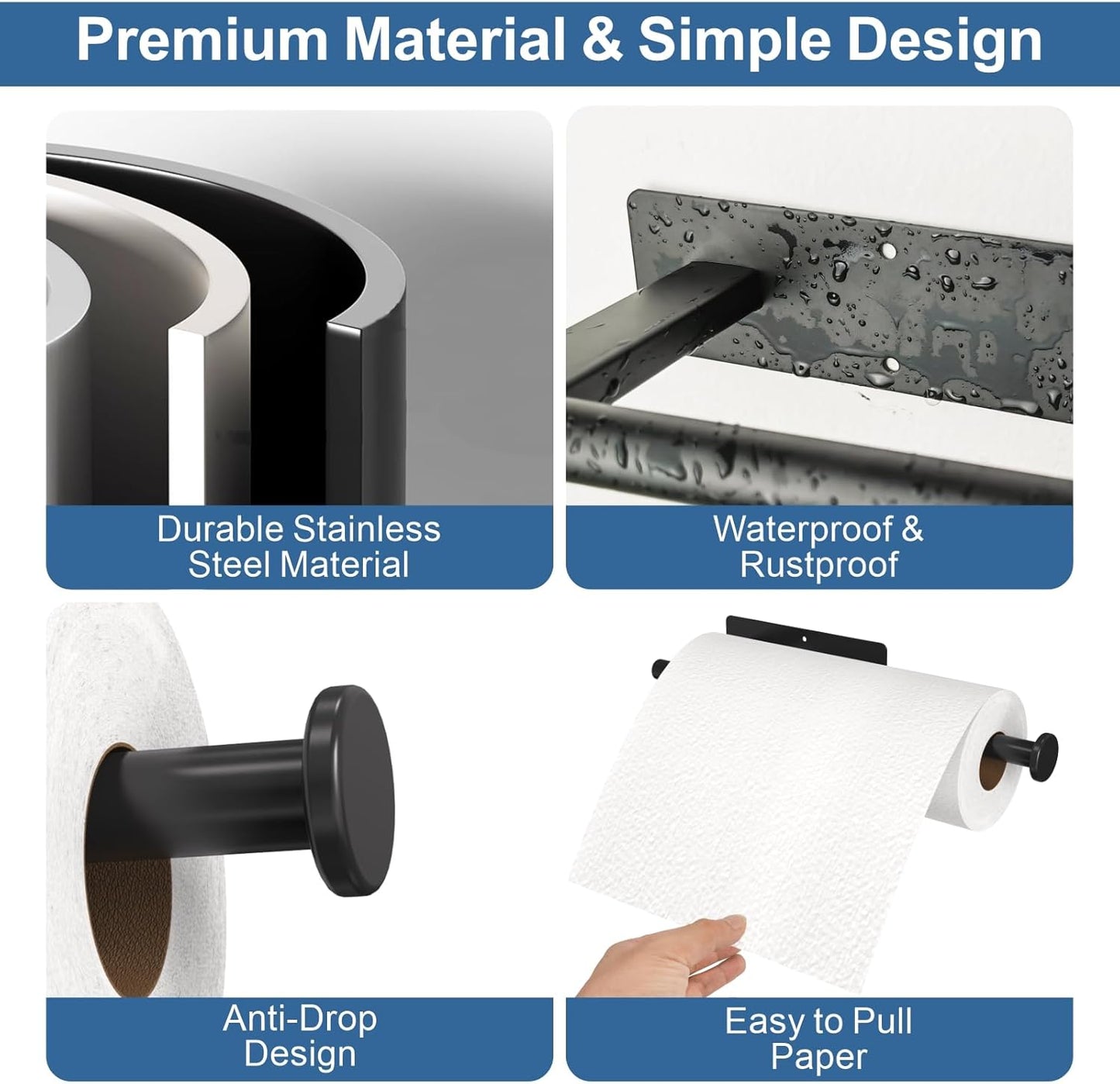 Paper Towel Holder Under Cabinet 2 Pack, Upgraded Self Adhesive Paper Towel Holder Wall Mount for Kitchen, Bathroom, RV, Bend-Resistant, Self-Adhesive or Drill mounting