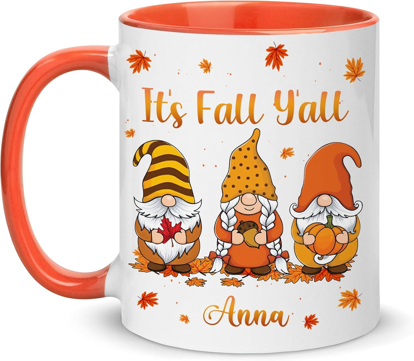 Hyturtle Personalized - Happy Fall Y'all - Custom Name Coffee Cup Ceramic Mug 11oz 15oz - Gnome Gifts For Women - Autumn Gifts - Fall Thanksgiving Decor Gift - Birthday