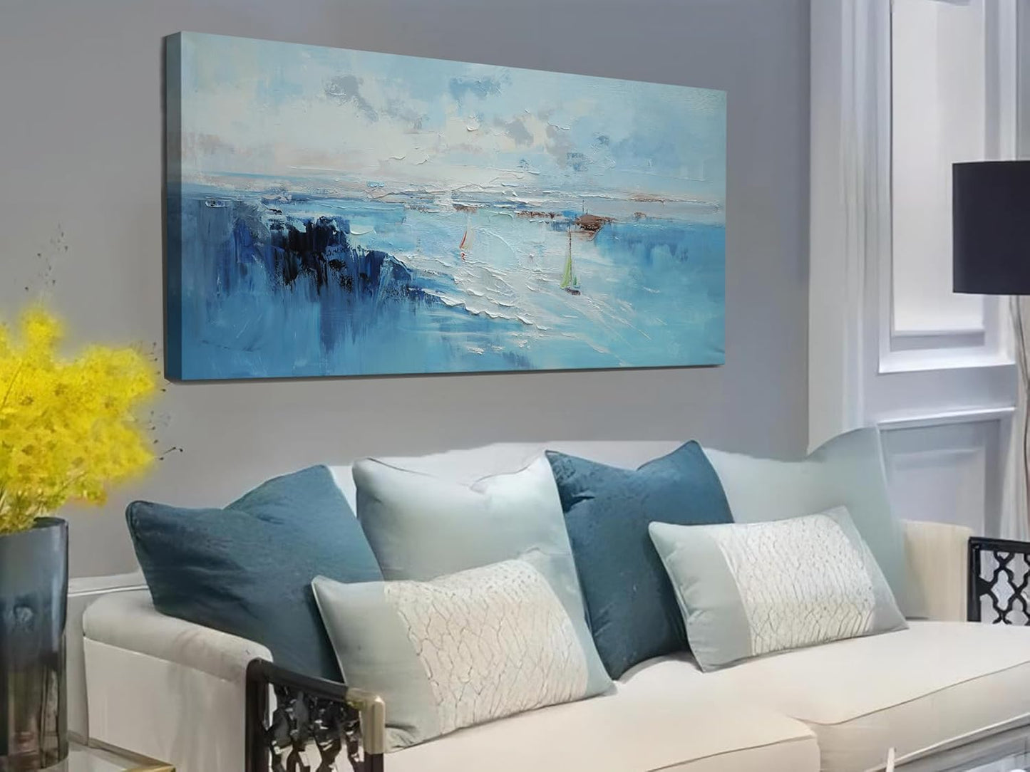 Ardemy Abstract Wall Art for Living Room Teal Coastal Sailboat Textured Bedroom Pictures Wall Decor Artwork for Walls Home Office Kitchen Dining Room, 40"x20"