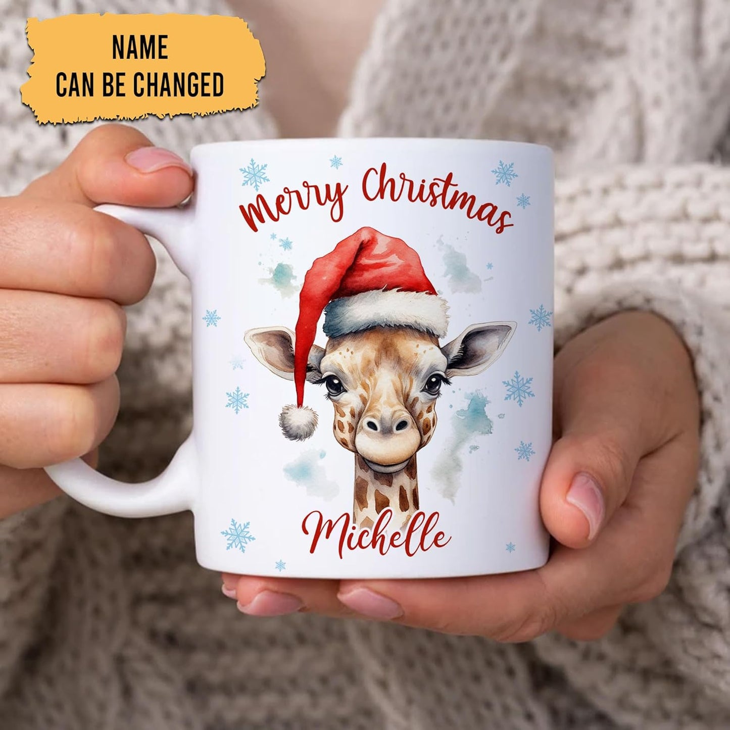 Hyturtle Personalized Gifts Giraffe Lover - Giraffe Wearing Santa Hat Custom Name Ceramic Coffee Mug Cup 11oz - Cute Animal Lovers Gifts For Women, Girl kids Family On Birthday, Christmas
