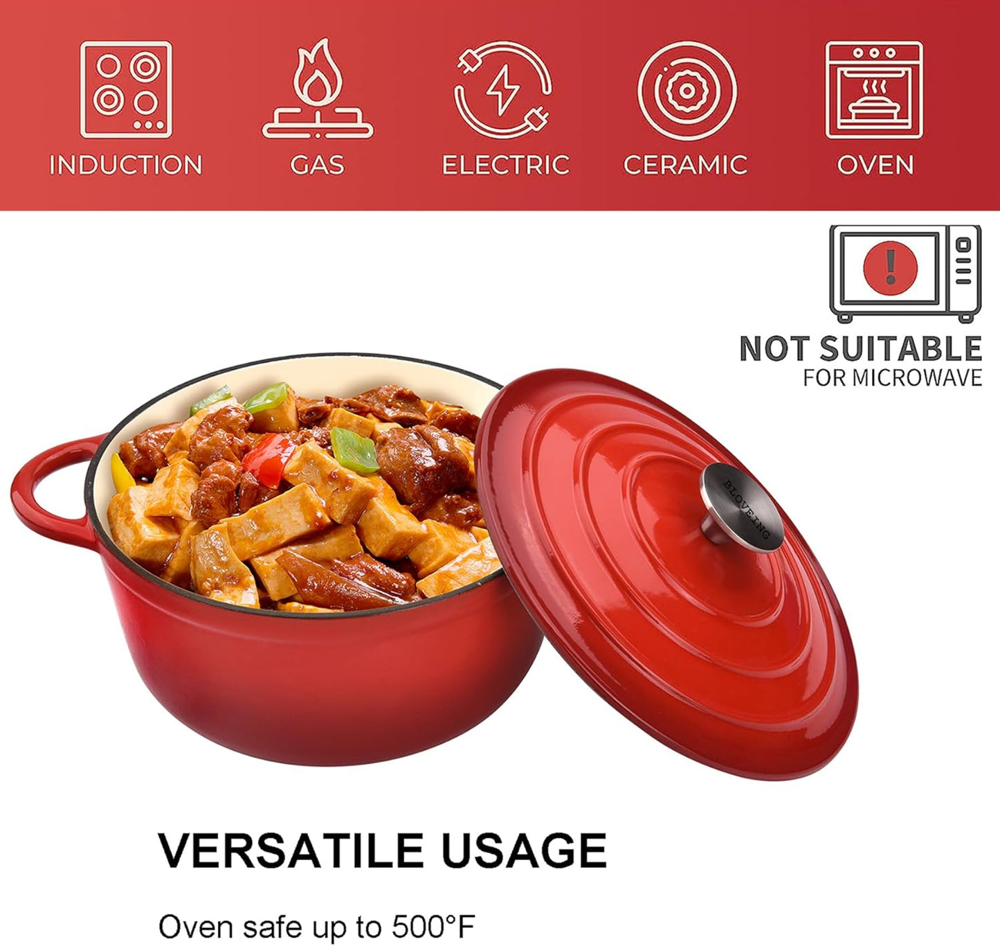 3 QT Enameled Cast Iron Dutch Oven with Lid Round Dutch Oven Big Dual Handles Classic Round Pot for Home Baking, Cooking, Red