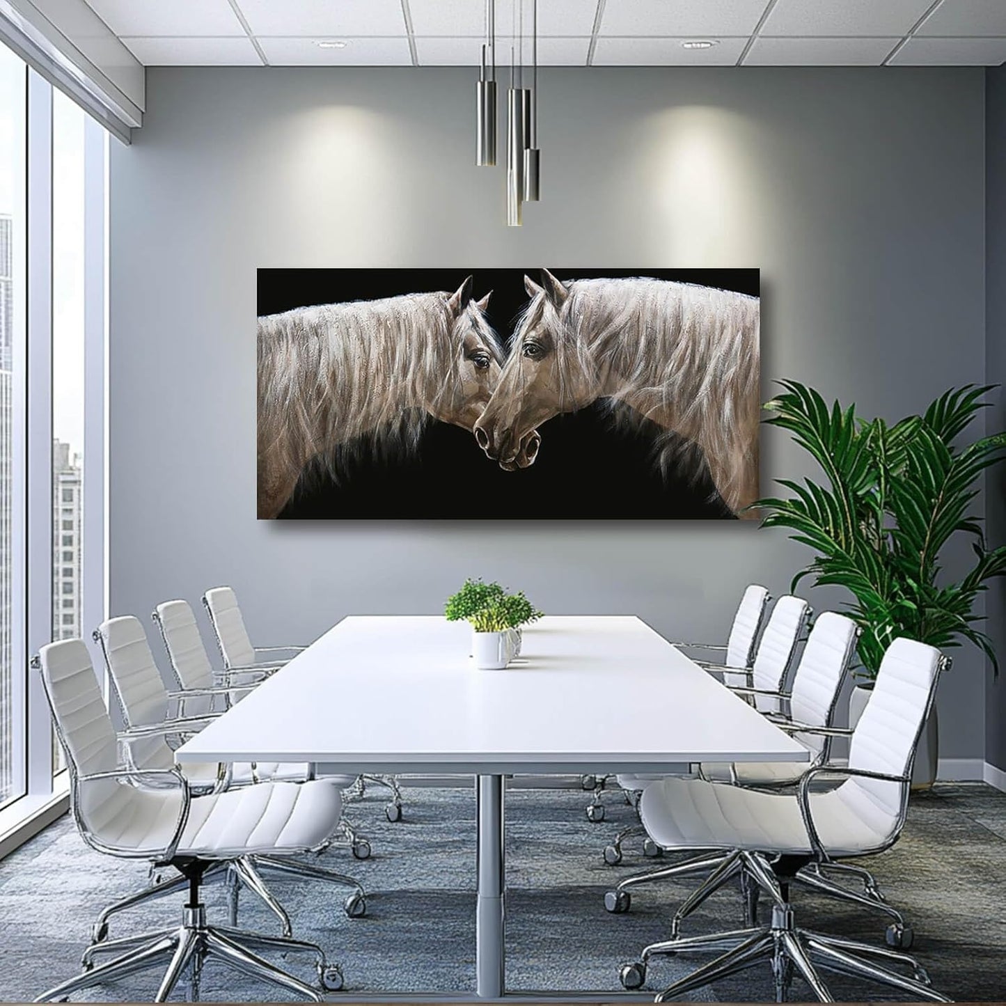 CHUDANHAO Horse Wall Art- White Pictures Animal Wall Decor Prints Artwork for Living Room Bedroom Home Office Wall Decorations 24"x48"