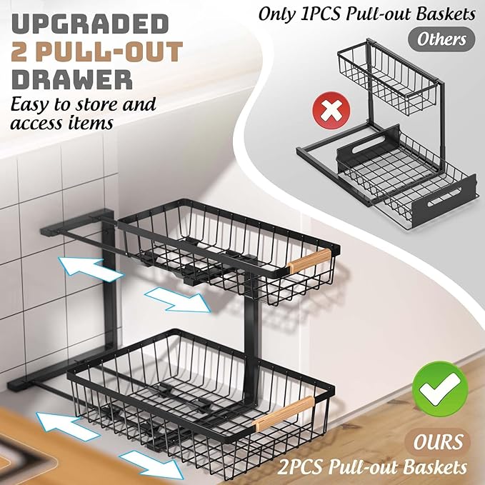 Under Sink Organizer and Storage, Slide Out Under Cabinet Storage Pull Out Sink Shelf Cabinet Storage Shelves, Undersink Organizers for Kitchen Bathroom Cabinet