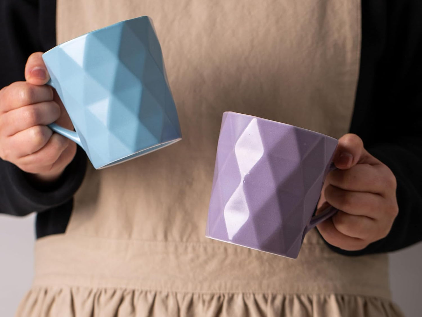 11 Ounce Porcelain Mugs, Set of 6, Tea and Cocoa Mug Set, Purple, Matte