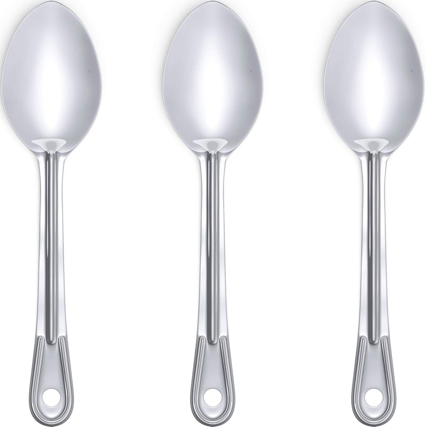 Super Strong, Ergonomic 11 in Serving Spoon 3 Pk. Big, Stainless Steel Spoons for Cooking, Baking, Stirring and Basting. Best Kitchen Flatware for Buffet and Banquet Service in Restaurants and at Home