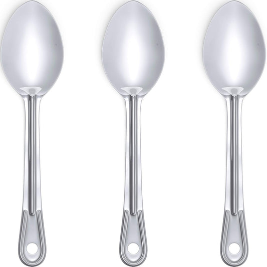 Super Strong, Ergonomic 11 in Serving Spoon 3 Pk. Big, Stainless Steel Spoons for Cooking, Baking, Stirring and Basting. Best Kitchen Flatware for Buffet and Banquet Service in Restaurants and at Home