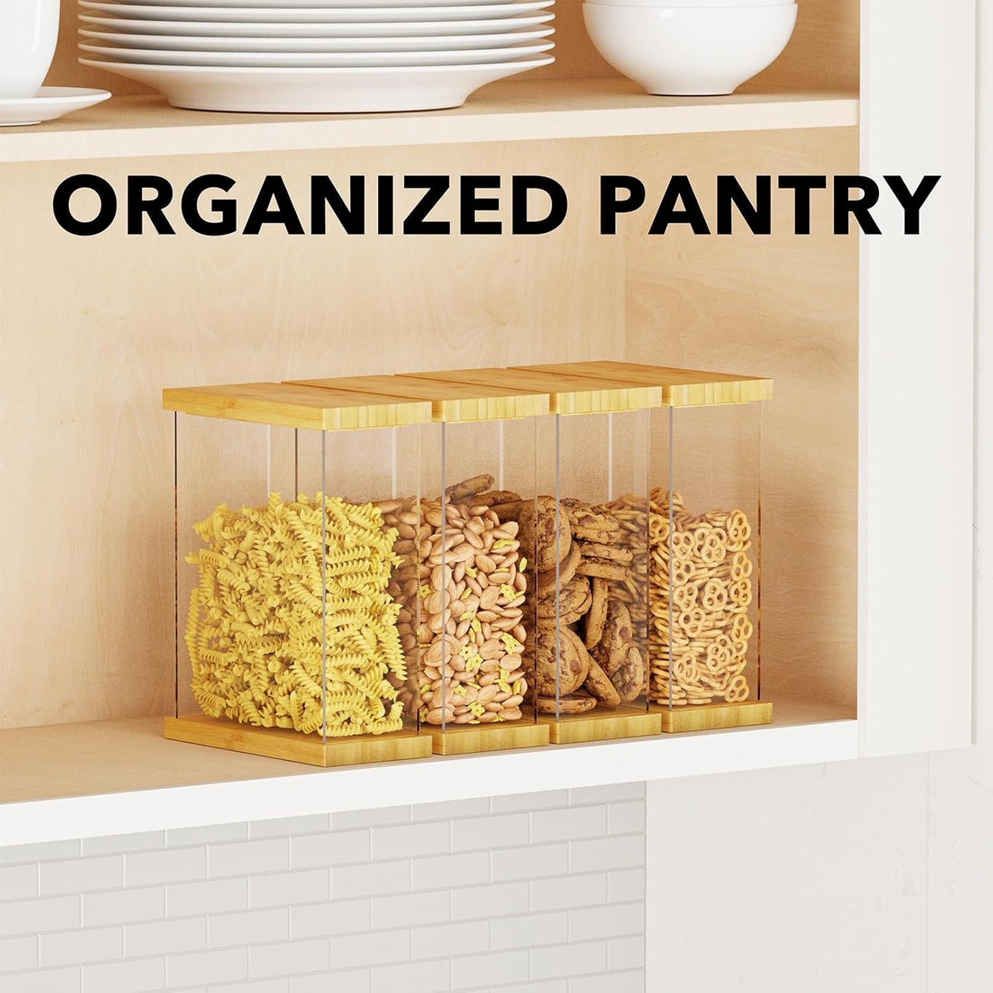 SpaceAid Bamboo Food Storage Container - Airtight Cereal Containers with Lids, Kitchen Cereal Canisters Pantry Organizers and Storage for Rice, Flour, Coffee, Snack, Small 2 Pack