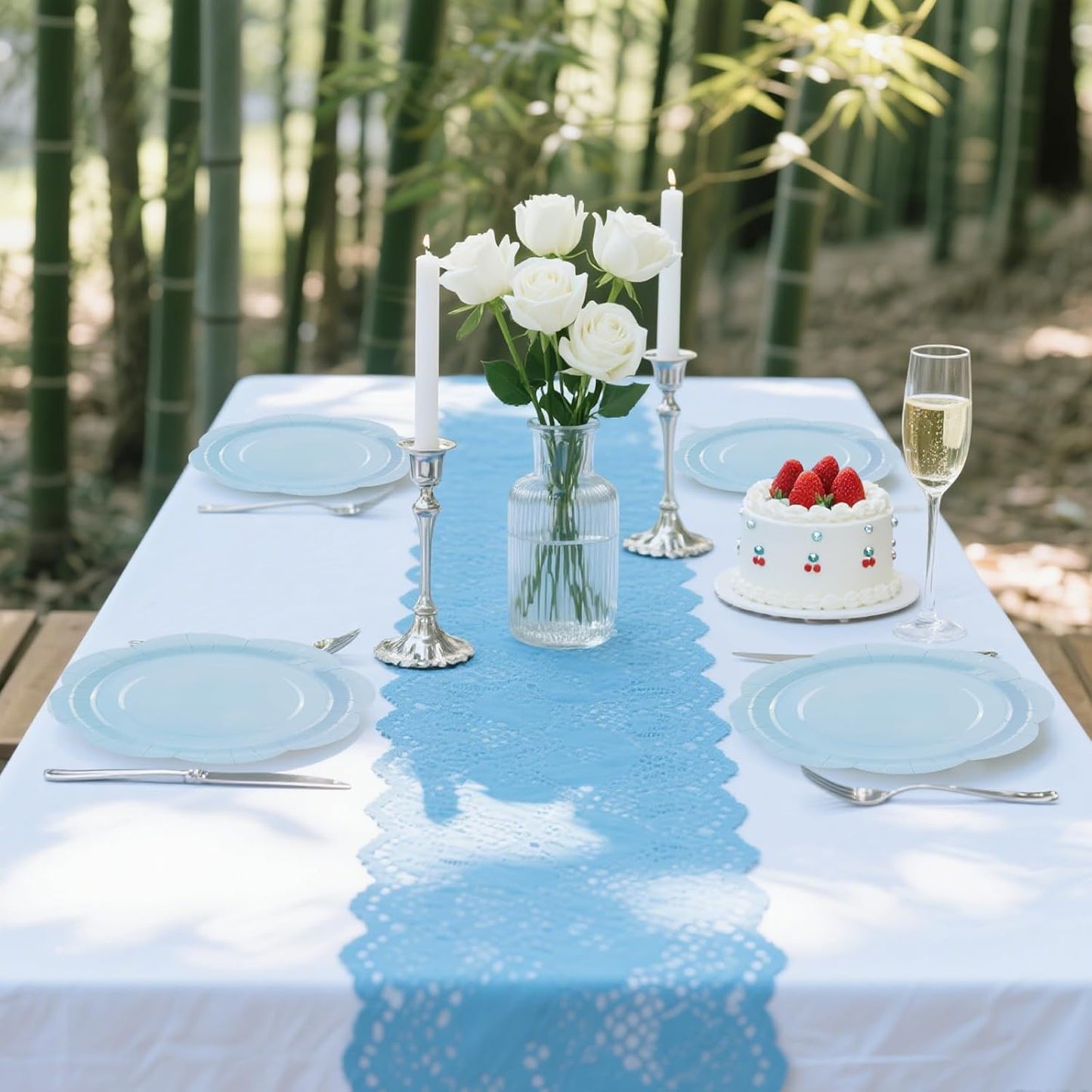 50 Pack Blue Paper Plates 7 Inch, Disposable Scalloped Plates Cake Dessert Plate for Dinner Baby Shower Wedding Bridal Shower Birthday Party Supplies (Blue, 7 inch)