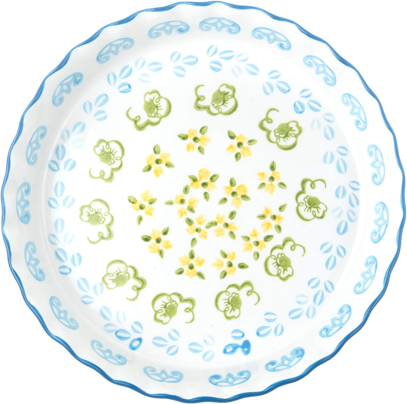 Ceramic Pie Pan Pie Dish for Oven 10 Inch Pie Plate Round Bakeware (Country Style)