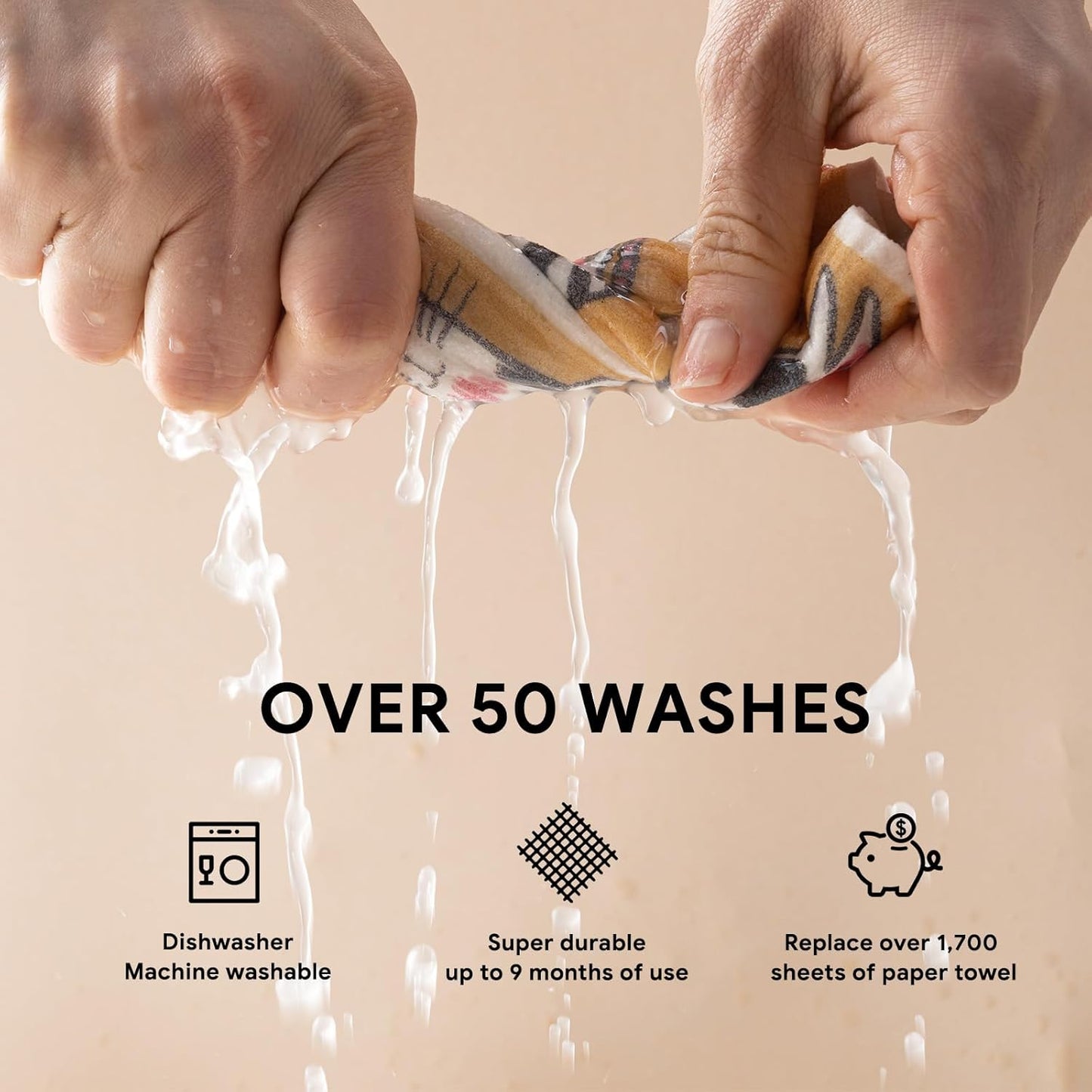 RECYCO Swedish Dishcloths for Kitchen | 6 Pack Cuddly Cats Washable Dish Rags | Cellulose Reusable Cleaning Paper Towels | Absorbent Counter Dish Cloth Sponge Kitchen Wipes, 8" L x 7" W